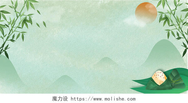 绿色小清新手绘中国风古风端午节粽子展会海报背景端午节背景